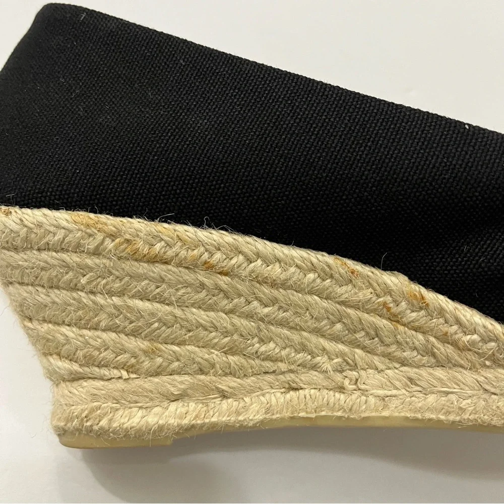 Talbots Black Slip On Espadrille Wedge Jute Shoe